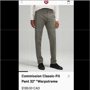 Lululemon Men’s Commission Classic Fit Pant. Size 38. Never worn.